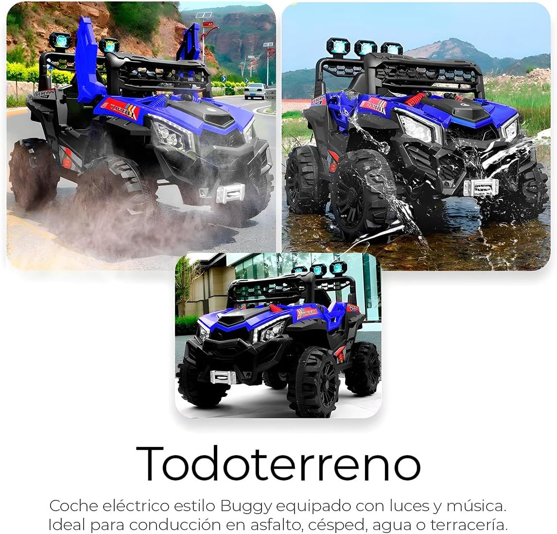 Raganet, Buggy Electrico Montable para Niños Color Rojo, Carrito de Control Remoto y Manejo Directo, con Luces, Estereo y Pedales Funcionales, Medidas: Alto 76cm X Ancho 68cm X Largo 109cm