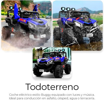 Raganet, Buggy Electrico Montable para Niños Color Rojo, Carrito de Control Remoto y Manejo Directo, con Luces, Estereo y Pedales Funcionales, Medidas: Alto 76cm X Ancho 68cm X Largo 109cm