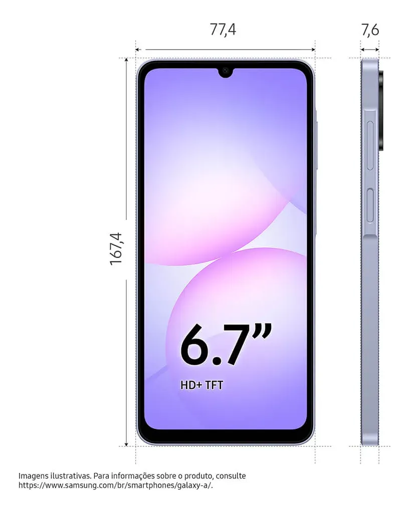 Samsung Galaxy A07 128 GB, teléfono celular de 4 GB, cámara de 50 MP, pantalla 6.7, protección IP54, procesador de 6 nm, violeta