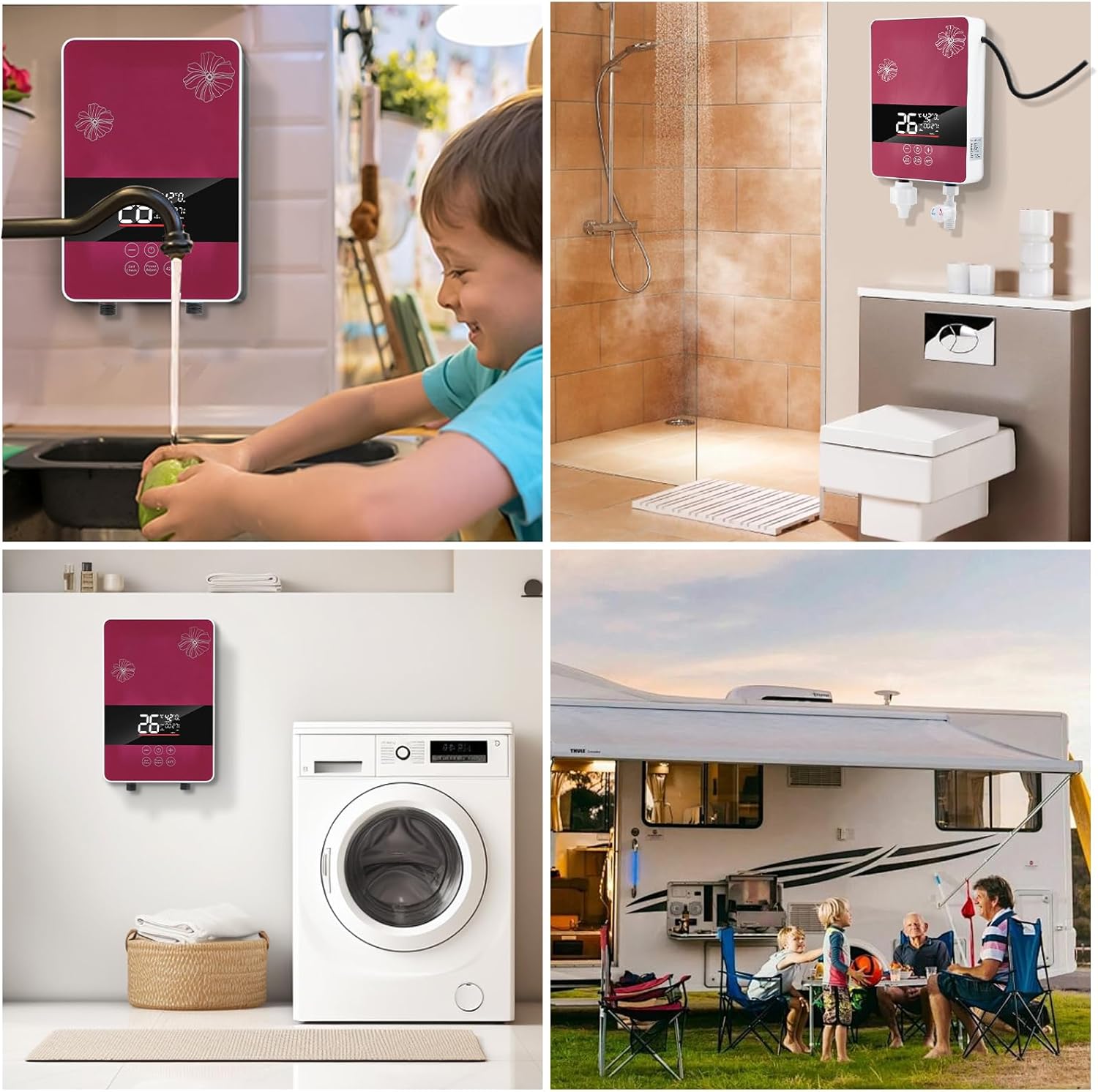 Calentador de Agua Electrico, Calentador de Agua instantaneo con Cabezal de Ducha, Pantalla Táctil de Ajuste Temp, Control Remoto, 5KW Calentador Electrico para Hogar Agua, Ahorra Hasta 80% de Gas