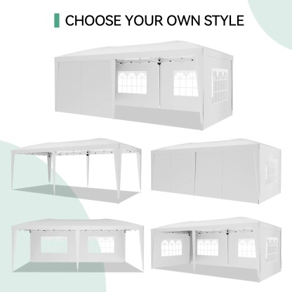 Carpa plegable resistente de 10x20 pies: cenador impermeable con 6 paredes laterales desmontables, 3 alturas ajustables y montaje rápido; incluye 18 estacas y 6 cuerdas. Ideal para fiestas, eventos, patios y jardines.