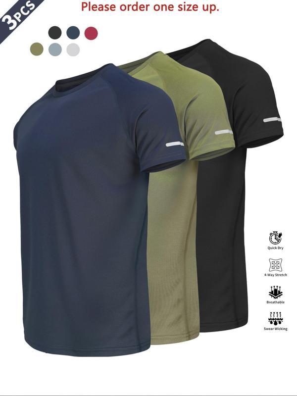 Reflective Sportswear T-Shirt, Breathable Quick-Dry Short Sleeve Crew Neck, Lightweight Men's Athletic Tee, Ideal for Outdoor Activities, Gym and Training Apparel, Gym Top