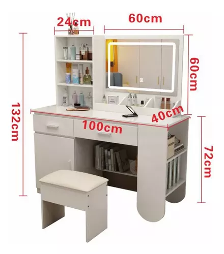 Tocador De Dormitorio Con Led Espejo Con Silla Compacto New Multifuncional Tocador Vanity Con Espejo Y Cajón Recamara