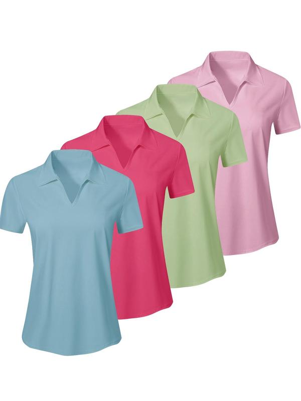 Polo deportivo liso para mujer — Top transpirable, cómodo y de manga corta con cuello, ideal para golf, béisbol y tenis — Ropa deportiva femenina para todas las estaciones