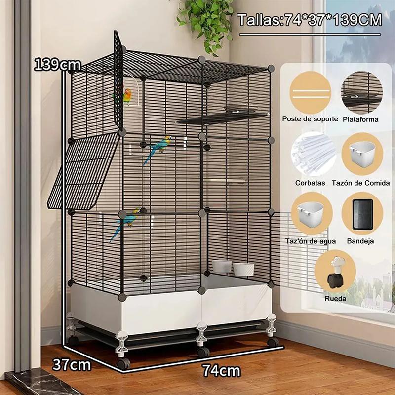 Jaula Móvil para Aves, Jaula para Loros y Canarios con Accesorios Completos, con Ruedas y Base Elevada para Fácil Limpieza