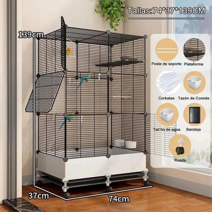 Jaula Móvil para Aves, Jaula para Loros y Canarios con Accesorios Completos, con Ruedas y Base Elevada para Fácil Limpieza