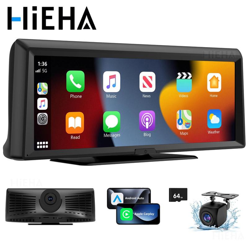 【HiEHA】2026 Carplay InaláMbrico y Android Auto, Pantalla TáCtil de 8,14\" 2k Frontal + 1080p Trasera Dash Cam, Gps y Bluetooth, Control por Voz, Unidad Principal Carplay para Facilitar la Conducción