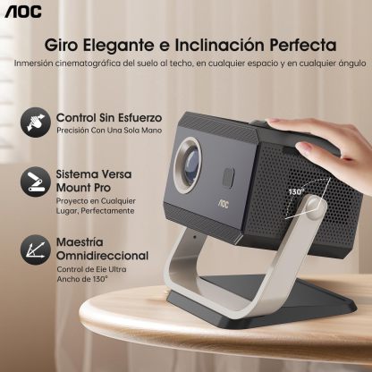 AOC Proyector portátil 4K Full HD,Enfoque automático,corrección Trapezoidal y ángulo Ajustable,con WiFi6 y Bluetooth,15000 lúmenes,Compatible con iOS,Android,PC,PS4 y PS5 para Trabajar y Jugar