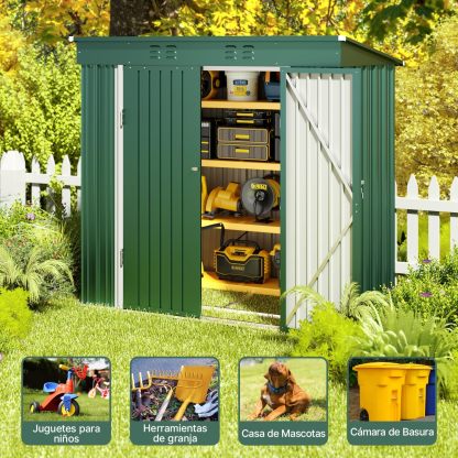 BRO A SIS Caseta de jardín metálica, 2 Puertas con Cerradura, ventilada, para Guardar Herramientas y Suministros. (Verde)
