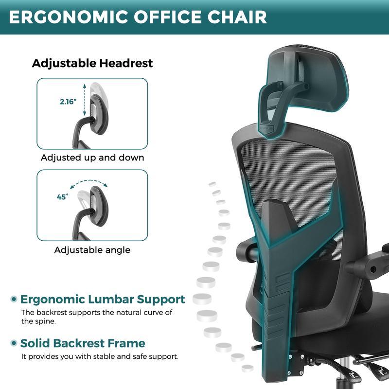 🔥Limited stock Only $29.9 today🎁Ergonomic Office Chair with Foot Rest and Adjustable Headrest, Mesh Swivel Rolling Task Chair