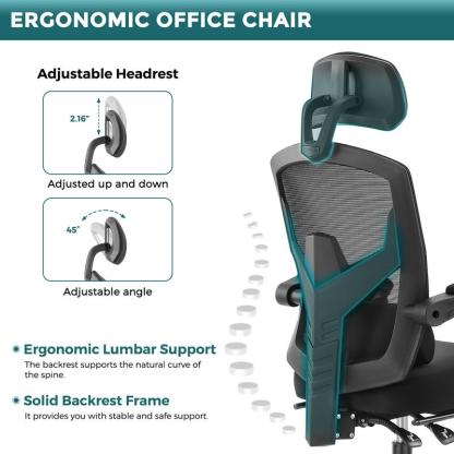 🔥Limited stock Only $29.9 today🎁Ergonomic Office Chair with Foot Rest and Adjustable Headrest, Mesh Swivel Rolling Task Chair