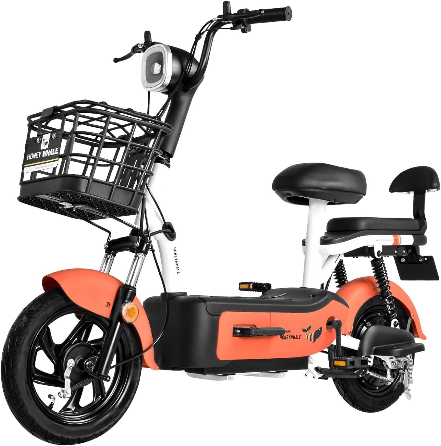 HONEYWHALE U1s Bicicleta eléctrica para adultos, bicicleta eléctrica con alarma, motor máximo 650W, velocidad máxima 31KM/H, autónoma 60-65KM, batería de gran capacidad 20AH, dos asientos