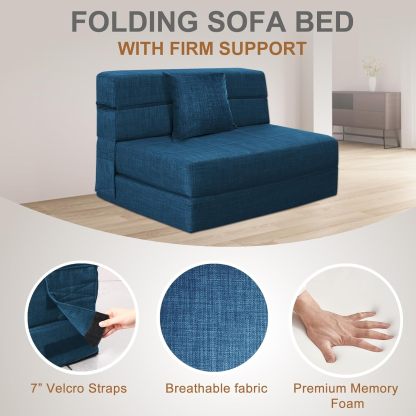 Nigoone - Sofá plegable tamaño Queen de espuma viscoelástica con 2 almohadas, sillón perezoso, triple futón, camas convertibles, funda lavable, gris oscuro