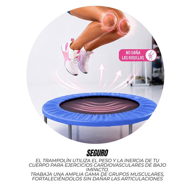 Trampolín para ejercicio compacto y ligero en casa con 24 resortes, diámetro 93 cm, brincolín fitness para adultos ideal para gimnasio y hogar.