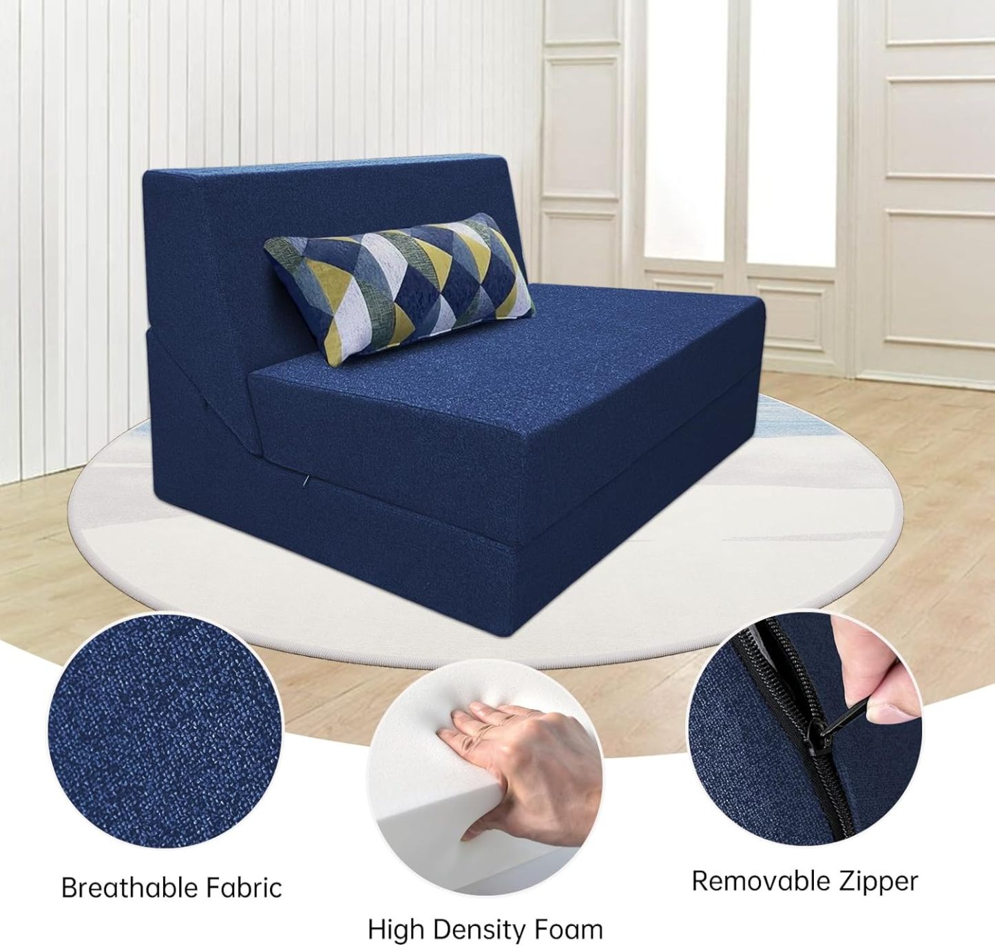 Nigoone - Sofá plegable tamaño Queen de espuma viscoelástica con 2 almohadas, sillón perezoso, triple futón, camas convertibles, funda lavable, gris oscuro