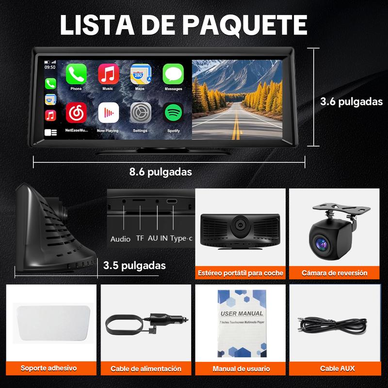 【HiEHA】2026 Carplay InaláMbrico y Android Auto, Pantalla TáCtil de 8,14\" 2k Frontal + 1080p Trasera Dash Cam, Gps y Bluetooth, Control por Voz, Unidad Principal Carplay para Facilitar la Conducción