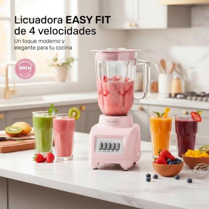 Licuadora Rosa Taurus Haley Ribbon, Potente 500W, ideal para smoothies y jugos, jarra de plástico de 1.65 L, compacta y Moderna