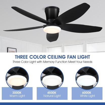 Ventiladores de techo de 42" con luz - Ventilador de techo de perfil bajo con luz y control remoto, montaje empotrado, reversible DC, LED regulable, color negro. Ventiladores de techo para dormitorio, uso en interiores y exteriores/patio.
