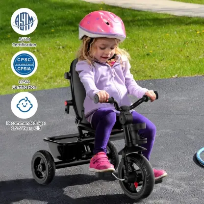 Cochecito infantil unisex 5 en 1 Costzon - Poliéster, asiento reversible, capota ajustable, ruedas de EVA, manillar extraíble de PP y acero para padres, triciclo para niños pequeños, cochecito práctico y multifuncional.