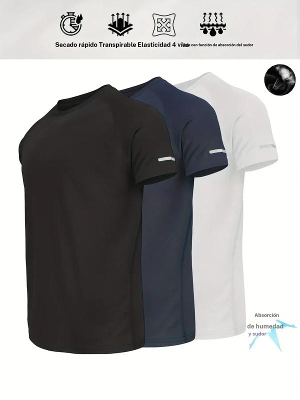Camiseta casual de manga corta para hombre con diseño reflectante; prenda superior transpirable ideal para el verano, running, gimnasio y entrenamiento deportivo; camiseta ajustada a rayas para uso diario y actividades al aire libre.