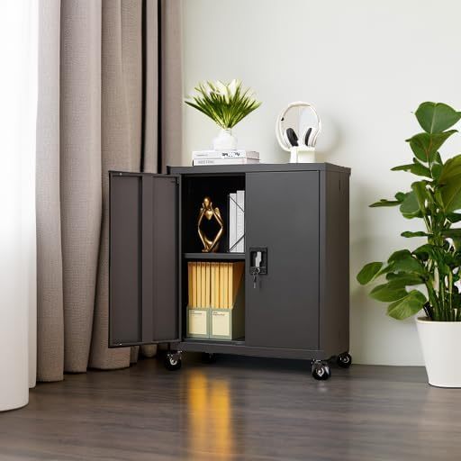 GREATMEET - clóset de almacenamiento de pared de metal con cerradura,armarios de almacenamiento de metal blanco con 1 estante ajustable y 2 puertas,gabinete de acero,desmontar H27.95 White