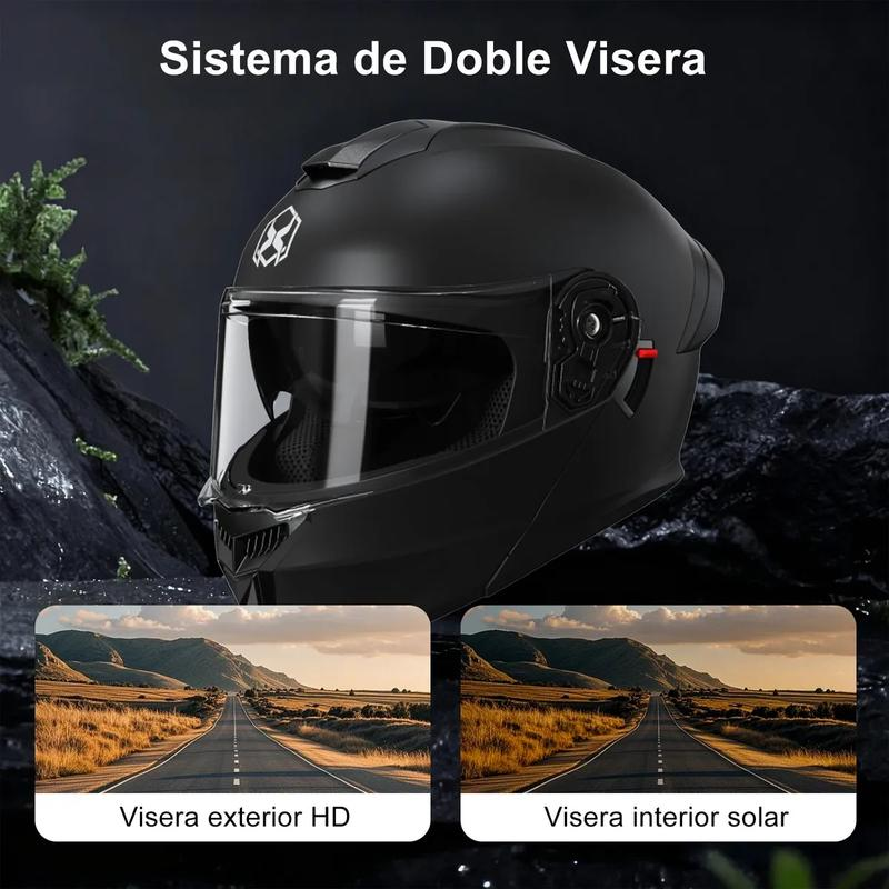 Mica Casco Abatible Moto Deportivo Dot Azul Oscuro Monocolor Certificado Doble Visera Antirrayas Antiruido Ventilación Completa Seguridad Profesional Negro Mate