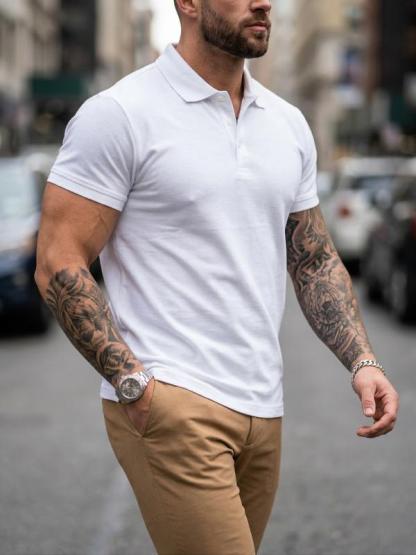 MODA MANIA Playera Camiseta Polo Básica Slim Fit de Algodón Acanalado Transpirable Estilo 'Old Money' Casual de Negocios para Verano y Diario