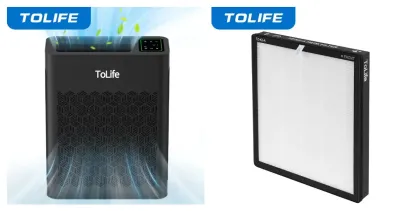Purificador de aire ToLife TZ-K2 para habitaciones grandes (hasta 99 m²). Indicador de partículas PM 2.5, modo automático, temporizador, filtro HEPA: ¡elimina humo, polen y caspa de mascotas!