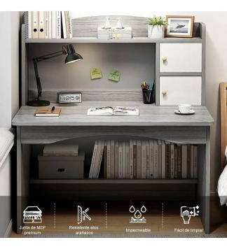 Escritorio Para Computadora Heaimo 100x48x120cm Con Librero Integrado Y Gabinetes De Almacenamiento Mesa De Oficina Home Office Escritorio De Estudio Con Estantes Organizadores Multifuncional Gris