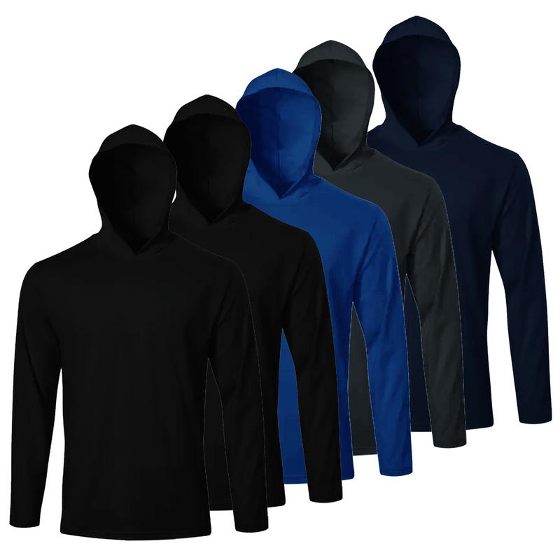 Paquete de 5 piezas | Camisa con capucha protectora solar para hombre, manga larga UPF 50+, ropa deportiva y de trabajo, ideal para pesca, senderismo y actividades al aire libre