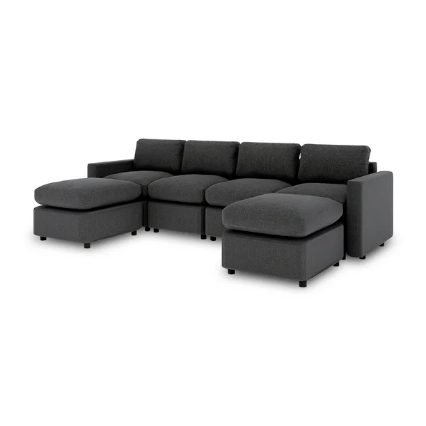 Sofá Seccional Modular Adapti 4 Plazas + Dos Otomano | Gris Carbón