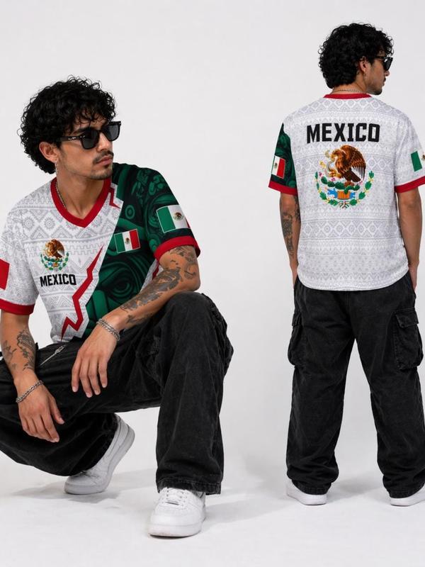 Paquete de 3 piezas：Mexico Soccer Jersey 2026 White, Aztec Pattern Shirt, Mexican Pride Futbol Tee, Eagle Crest Jersey, Mexico Fan Apparel
