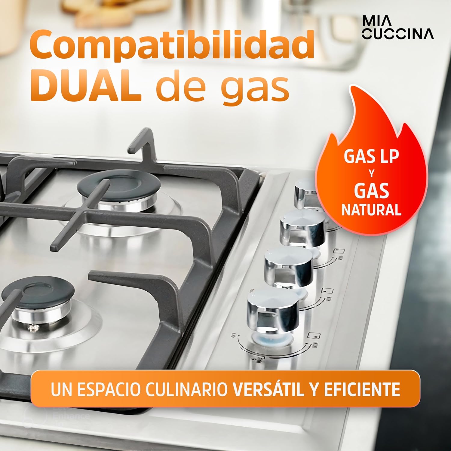[Copy]Parrilla de Gas - Estufa Empotrable - Natural o LP | Estufa 5 Quemadores - Ideal para tu Hogar | Parrilla de Gas 5 Quemadores de Acero Inoxidable | Perfecta para Cocina Integral | MIA CUCCINA 63x53