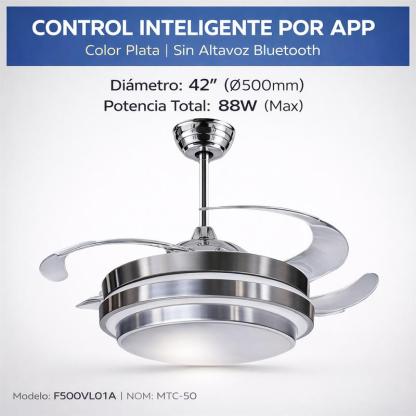 Lámpara con Ventilador de Techo MEGALUZ 42 Pulgadas Hoja Retráctil, 3 Temperaturas de Color, Bluetooth, Control Remoto, para Sala/Habitación