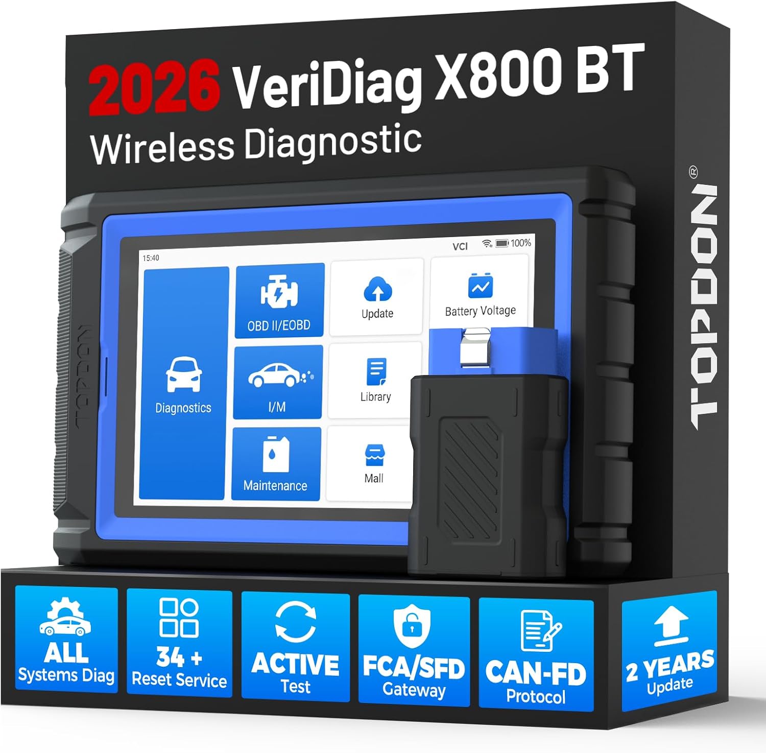TOPDON VeriDiag X800 BT OBD2 EscÃ¡ner, herramienta de escaneo bidireccional 2026 mejorada con 34 servicios de reinicio, herramienta de diagnÃ³stico automotriz inalÃ¡mbrica de sistema completo