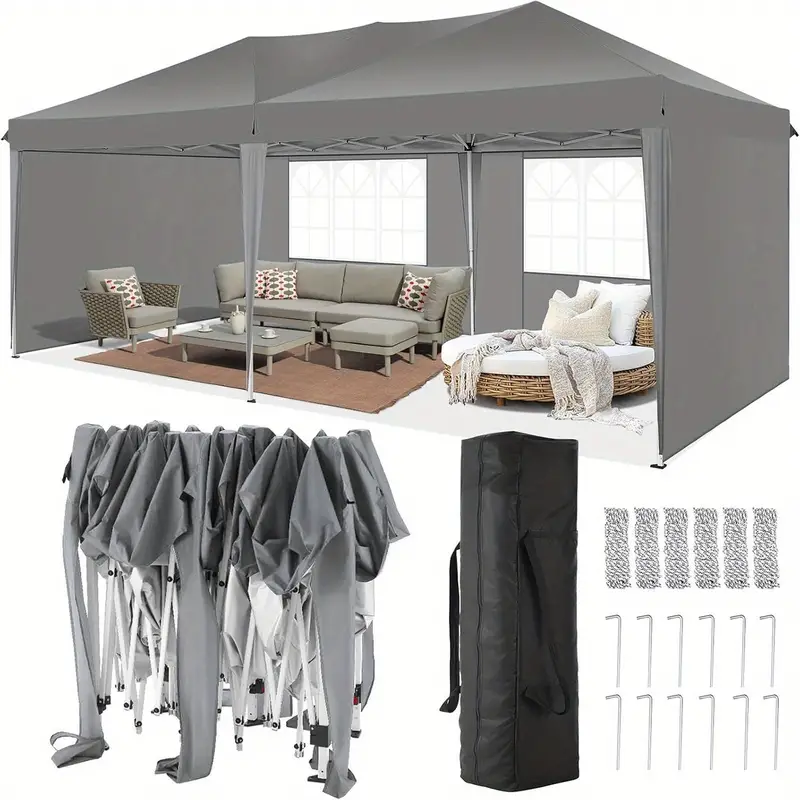 SANOPY 10×20 pies carpa parasol emergente con 4 paredes laterales desmontables, fácil de instalar, carpa parasol comercial para exteriores, adecuada para fiestas/patio/carpa de exhibición, pabellón impermeable y UPF50+ con bolsa de transporte