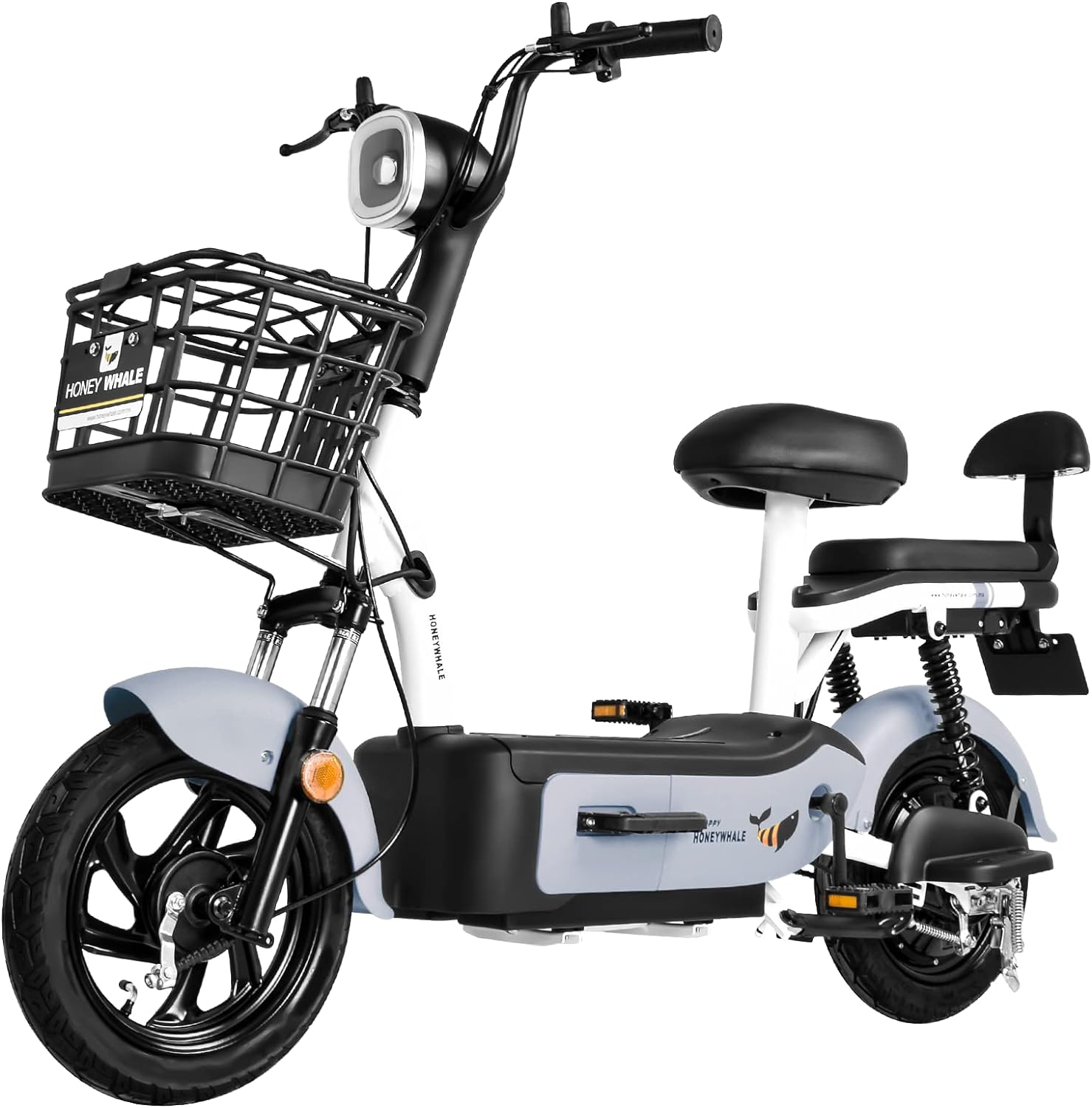 HONEYWHALE U1s Bicicleta eléctrica para adultos, bicicleta eléctrica con alarma, motor máximo 650W, velocidad máxima 31KM/H, autónoma 60-65KM, batería de gran capacidad 20AH, dos asientos