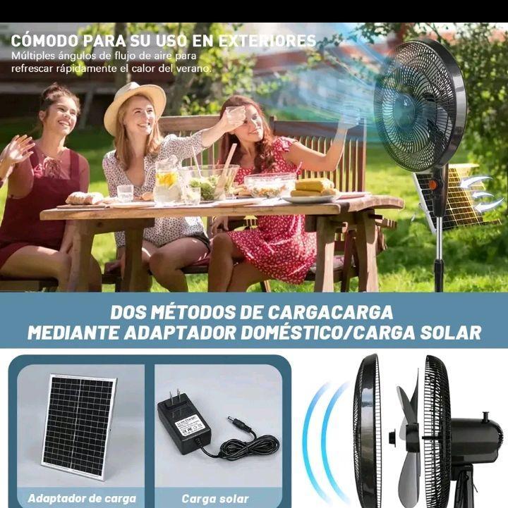 Ventilador Tres Velocidades Recargable con Panel Solar Tres Ajustes de Viento Tono Claro y Poco Ruido Gran Angular Viento Cinco Hojas Ereeze Fuerte
