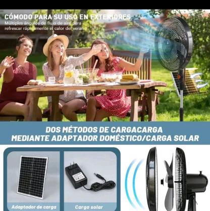 Ventilador Tres Velocidades Recargable con Panel Solar Tres Ajustes de Viento Tono Claro y Poco Ruido Gran Angular Viento Cinco Hojas Ereeze Fuerte