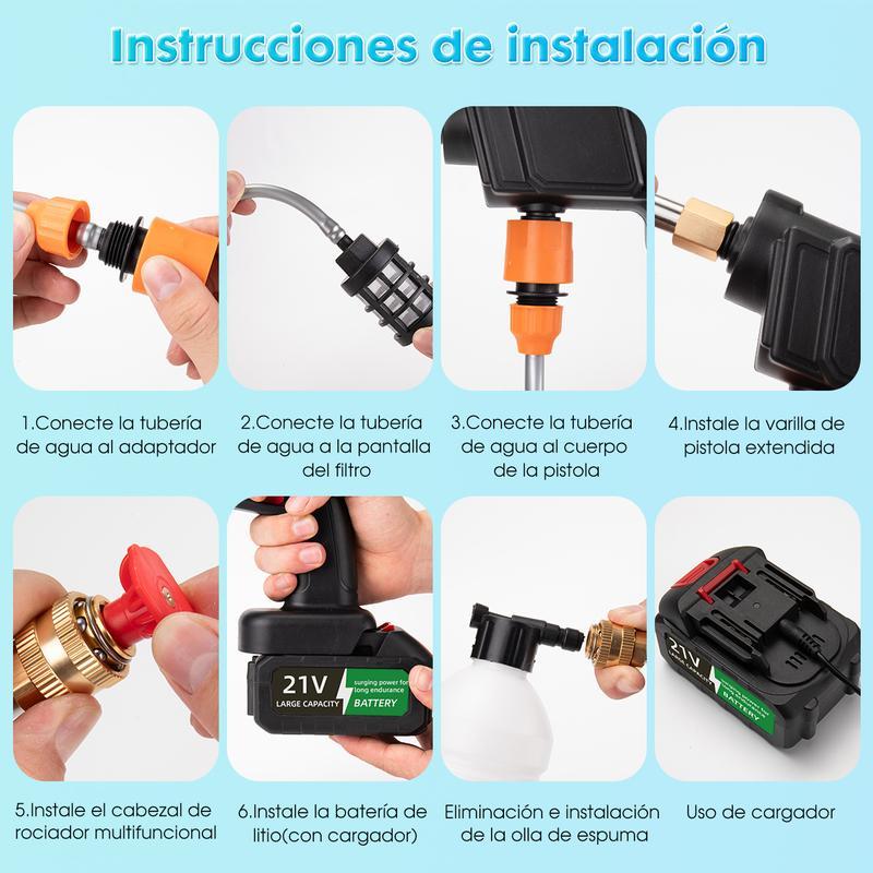 Hidrolavadora Inalámbrica Portátil de Alta Presión para Auto y Hogar, con Espumadora, 1 o 2 Baterías Según la Opción Seleccionada