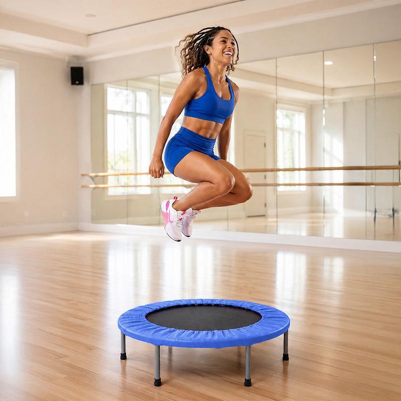 Trampolín para ejercicio compacto y ligero en casa con 24 resortes, diámetro 93 cm, brincolín fitness para adultos ideal para gimnasio y hogar.