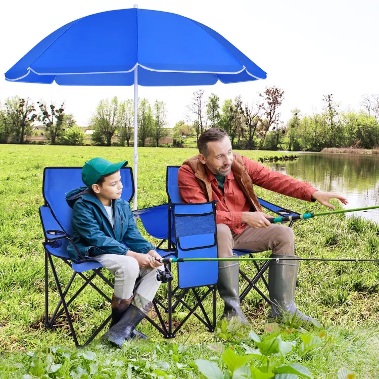 Sillas de pícnic dobles portátiles, sillas de camping plegables con sombrilla desmontable, bolsa térmica y portavasos; sillas para patio, playa y camping, ideales para actividades al aire libre y la temporada de fútbol y béisbol.