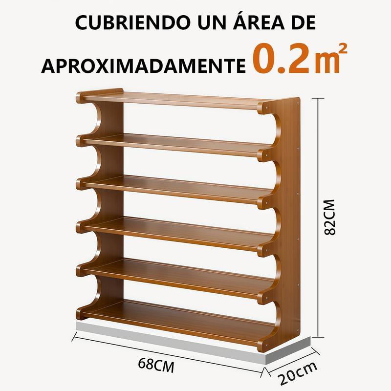 Estuche de almacenamiento 6Niveles para entrada de madera sólida y bambú multicapa, zapatero grande de bambú con gran capacidad, ahorro de espacio en el hogar o dormitorio, acomodar múltiples pares de zapatos con supergran capacidad, solución de almacenaj