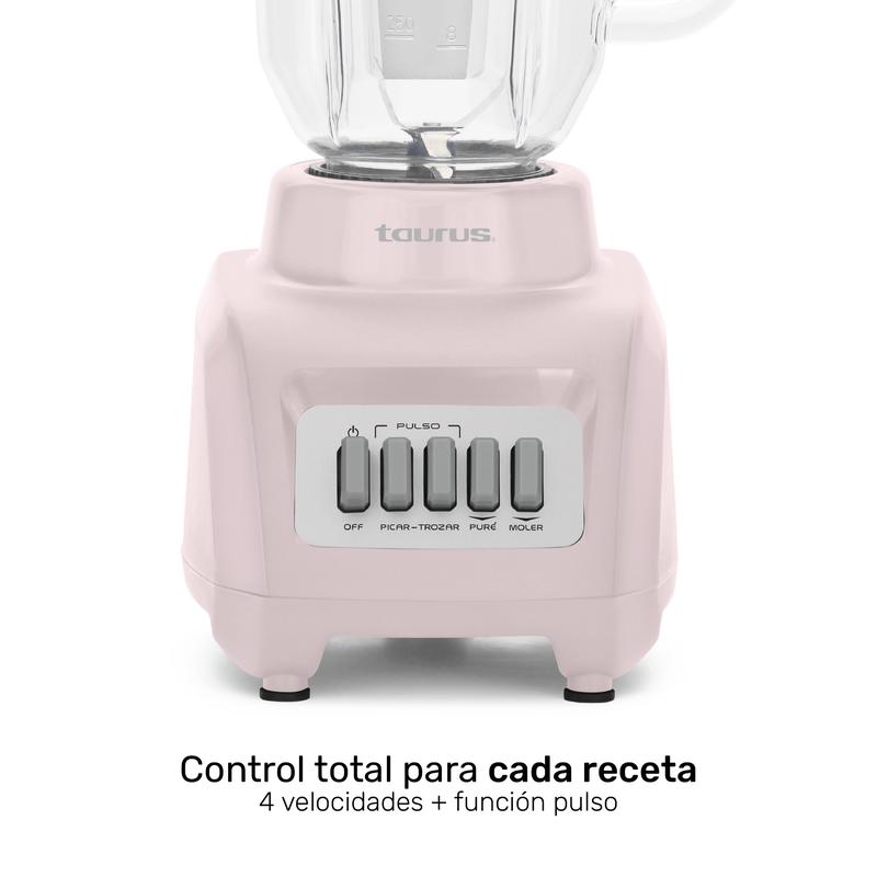 Licuadora Rosa Taurus Haley Ribbon, Potente 500W, ideal para smoothies y jugos, jarra de plástico de 1.65 L, compacta y Moderna
