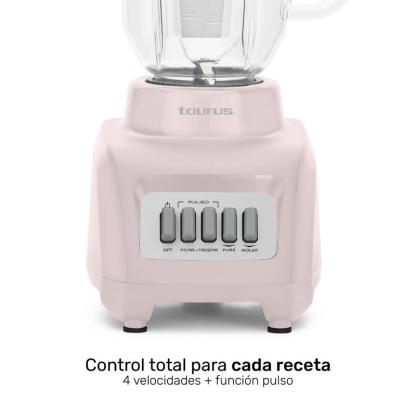 Licuadora Rosa Taurus Haley Ribbon, Potente 500W, ideal para smoothies y jugos, jarra de plástico de 1.65 L, compacta y Moderna