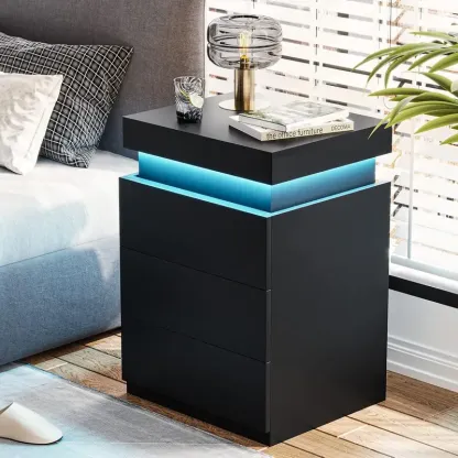 [Rebajas de verano] Mesita de noche Sikaic con estación de carga y luces LED, mesita de noche con tapa deslizante para dormitorio, mesita de noche con cajones, mesa auxiliar moderna, muebles para el hogar, artículos esenciales para residencias estudiantil