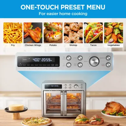 Horno tostador con freidora de aire y puerta francesa Midea Flexify de 26.4 cuartos de galón, horno freidora de aire extragrande de encimera 10 en 1, cocción un 25 % más rápida y un 90 % menos de aceite, ventilador de convección de diseño elegante, regalo