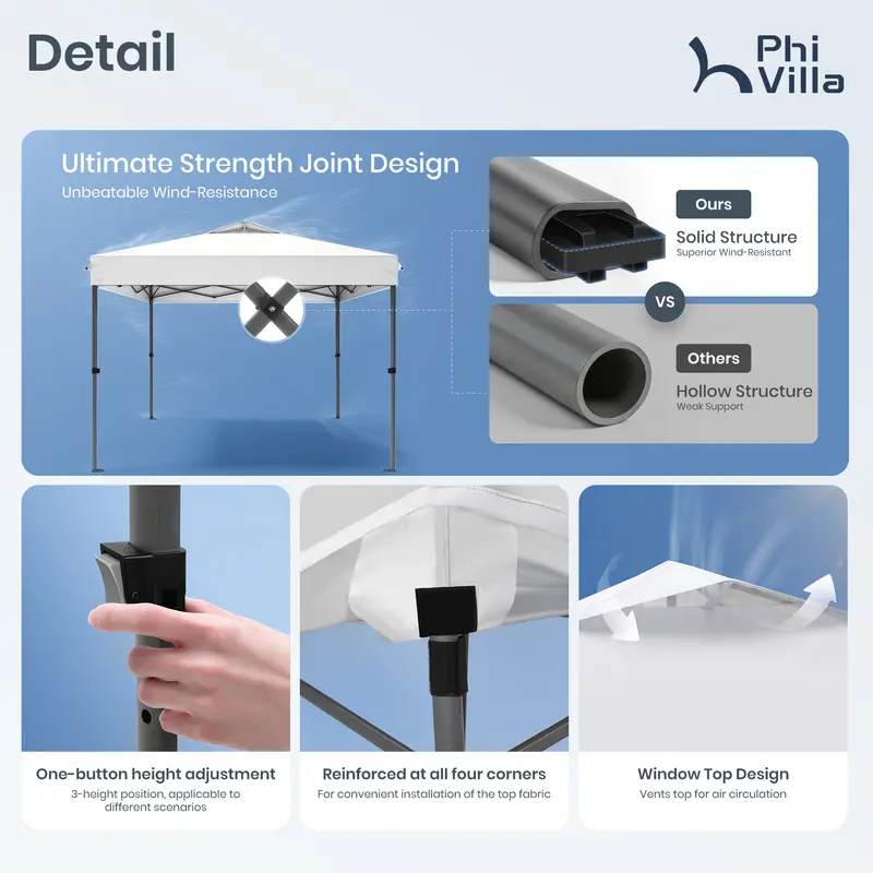 [Impermeable y resistente a los rayos UV] Carpa plegable PHIVILLA de 3,6x3,6 m, carpa portátil instantánea para exteriores, cenador para exteriores con cierre de un solo botón y bolsa con ruedas.