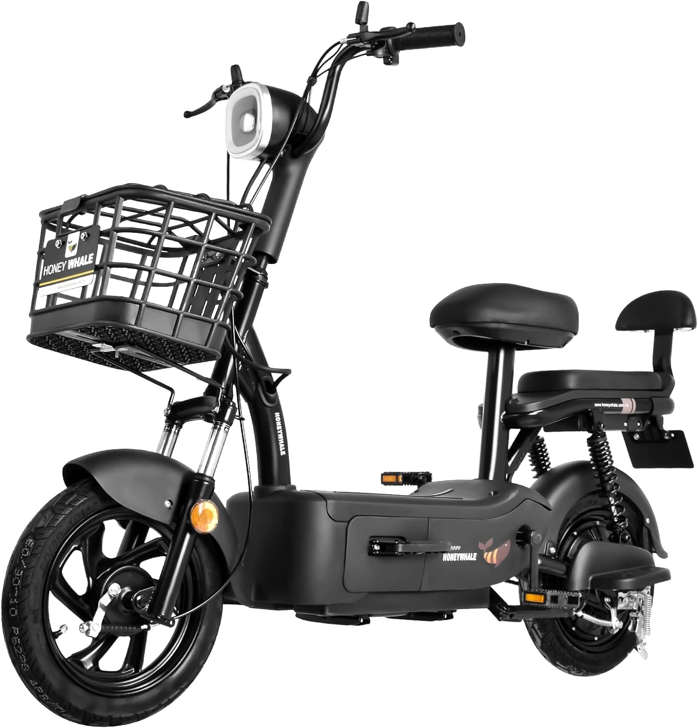 HONEYWHALE U1s Bicicleta eléctrica para adultos, bicicleta eléctrica con alarma, motor máximo 650W, velocidad máxima 31KM/H, autónoma 60-65KM, batería de gran capacidad 20AH, dos asientos