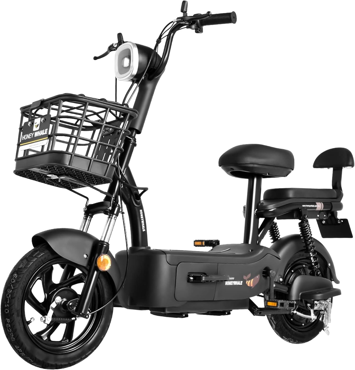 HONEYWHALE U1s Bicicleta eléctrica para adultos, bicicleta eléctrica con alarma, motor máximo 650W, velocidad máxima 31KM/H, autónoma 60-65KM, batería de gran capacidad 20AH, dos asientos